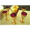 Image 4 : Glass Liquor Dispenser w/5 Cups-Hand Painted -