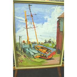 2 Sail Boats On Land By Jenkins - Oil on Board -