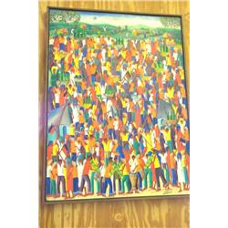 Haitian Painting Of Many People By Fritz Charles -