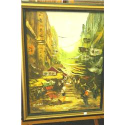 Chinese Street Scene 22 1/2" H x 17 1/2" W -