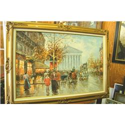 Fall Street Scene w/Horse N Buggy - Unsigned -