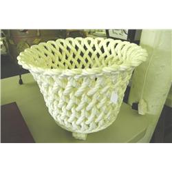 White Twisted Rope Basket Style Footed Planter -