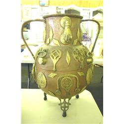 Copper/Brass Ornate Footed Planter w/Handles -