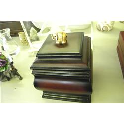 Wooden Coaster Holder w/Gold Elephant On Top -