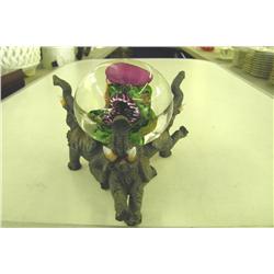 Glass Paperweight w/Triple Elephant Stand -
