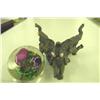 Image 2 : Glass Paperweight w/Triple Elephant Stand -