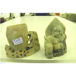 2 Oriental Soap Stone Decorative Pieces -