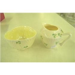 Belleek Cream & Sugar Set With Shamrocks 3" H