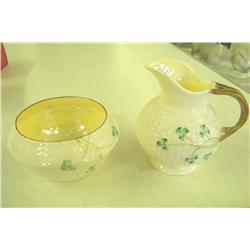 Belleek Cream & Sugar Set With Shamrocks 3.5" H