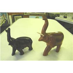 Two Carved Wood Elephants - 7.5" H