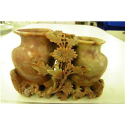 Soapstone Hand Crafted Urns With Flowers 5" W