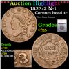 Image 1 : ***Auction Highlight*** 1823/2 N-1 Coronet Head Large Cent 1c Graded vf30 By SEGS (fc)