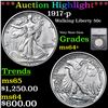 Image 1 : ***Auction Highlight*** 1917-p Walking Liberty Half Dollar 50c Graded ms64+ By SEGS (fc)