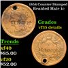 1854 Braided Hair Large Cent Counter Stamped 1c Grades VF Details
