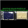 Image 1 : 2019 Cook Islands Buffalo $5 .9999 0.2g Gold Coin w/ Certificate Grades Brilliant Uncirculated