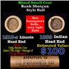 Image 1 : Mixed small cents 1c orig shotgun roll, 1918-s Wheat Cent, 1889 Indian Cent other end, Brinks Wrappe