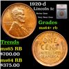 Image 1 : 1920-d Lincoln Cent 1c Graded ms64+ rb By SEGS