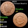 Image 1 : 1822 Coronet Head Large Cent 1c Grades g+