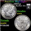 ***Auction Highlight*** 1893-p Barber Quarter 25c Graded ms64 By SEGS (fc)