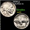 Image 1 : 1936-p Buffalo Nickel 5c Grades Select AU