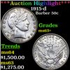 Image 1 : ***Auction Highlight*** 1915-d Barber Half Dollars 50c Graded Select+ Unc BY USCG (fc)