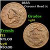 Image 1 : 1833 Coronet Head Large Cent 1c Grades vg+