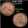 Image 1 : 1909 VDB Lincoln Cent 1c Grades vf+