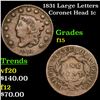 Image 1 : 1831 Large Letters Coronet Head Large Cent 1c Grades f+