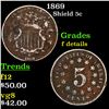 Image 1 : 1869 Shield Nickel 5c Grades f details