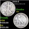 1919-d Walking Liberty Half Dollar 50c Grades f+