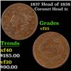 Image 1 : 1837 Head of 1838 Coronet Head Large Cent 1c Grades vf+