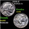 Image 1 : 1938-d Buffalo Nickel 5c Grades GEM+ Unc