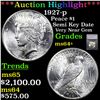 Image 1 : ***Auction Highlight*** 1927-p Peace Dollar $1 Graded ms64+ By SEGS (fc)