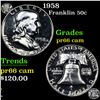 Image 1 : Proof 1958 Franklin Half Dollar 50c Grades GEM+ Proof Cameo