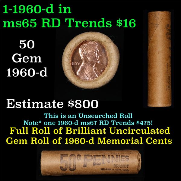 Shotgun Lincoln 1c roll, 1960-d 50 pcs Brandt Wrapper.