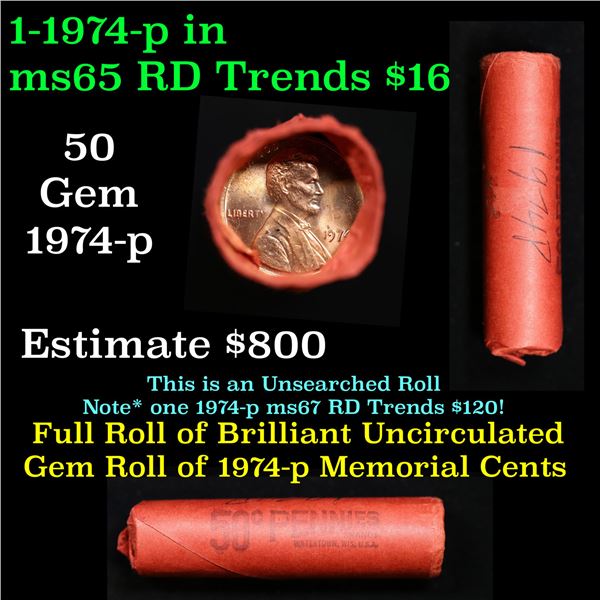 Shotgun Lincoln 1c roll, 1974-p 50 pcs Brandt Wrapper.
