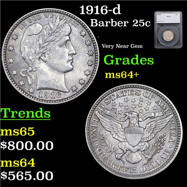 1916-d Barber Quarter 25c Graded ms64+ By SEGS