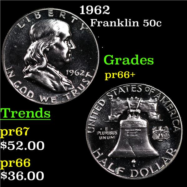 Proof 1962 Franklin Half Dollar 50c Grades GEM++ Proof