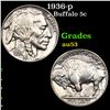 Image 1 : 1936-p Buffalo Nickel 5c Grades Select AU