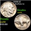 Image 1 : 1936-d Buffalo Nickel 5c Grades Select AU