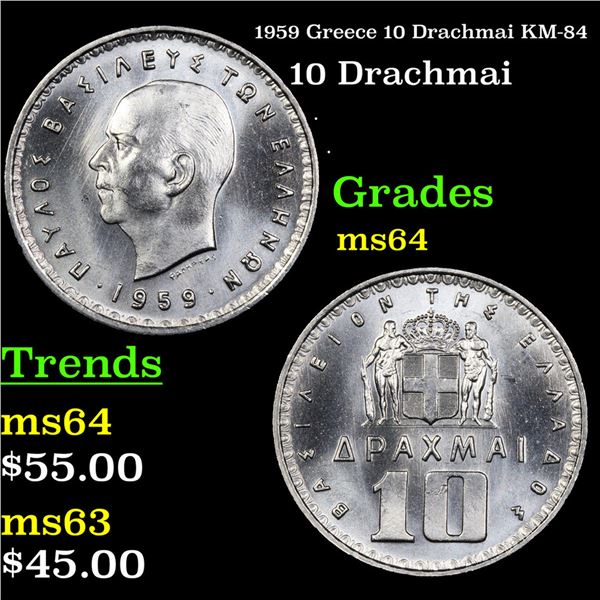1959 Greece 10 Drachmai KM-84 Grades Choice Unc