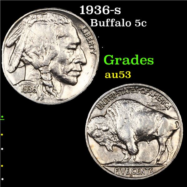 1936-s Buffalo Nickel 5c Grades Select AU