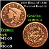 Image 1 : 1837 Head of 1838 Coronet Head Large Cent 1c Grades vg details