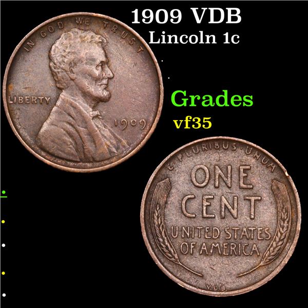1909 VDB Lincoln Cent 1c Grades vf++