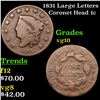Image 1 : 1831 Large Letters Coronet Head Large Cent 1c Grades vg+