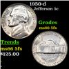 1950-d Jefferson Nickel 5c Grades GEM+ 5fs