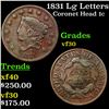 Image 1 : 1831 Lg Letters Coronet Head Large Cent 1c Grades vf++