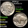 Image 1 : 1936-p Buffalo Nickel 5c Grades Choice+ Unc