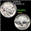 Image 1 : 1936-p Buffalo Nickel 5c Grades Select AU