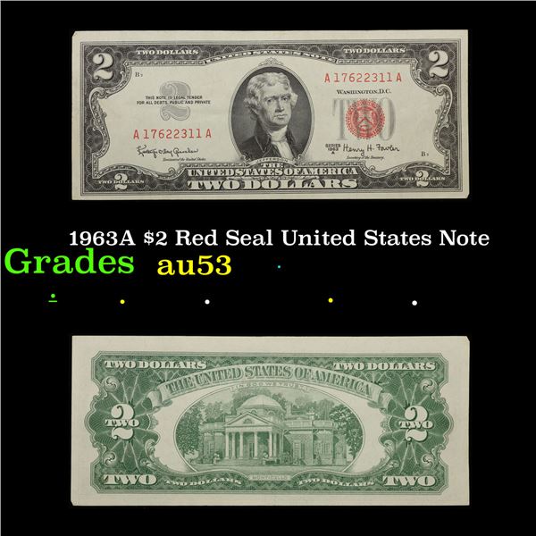 1963A $2 Red Seal United States Note Grades Select AU